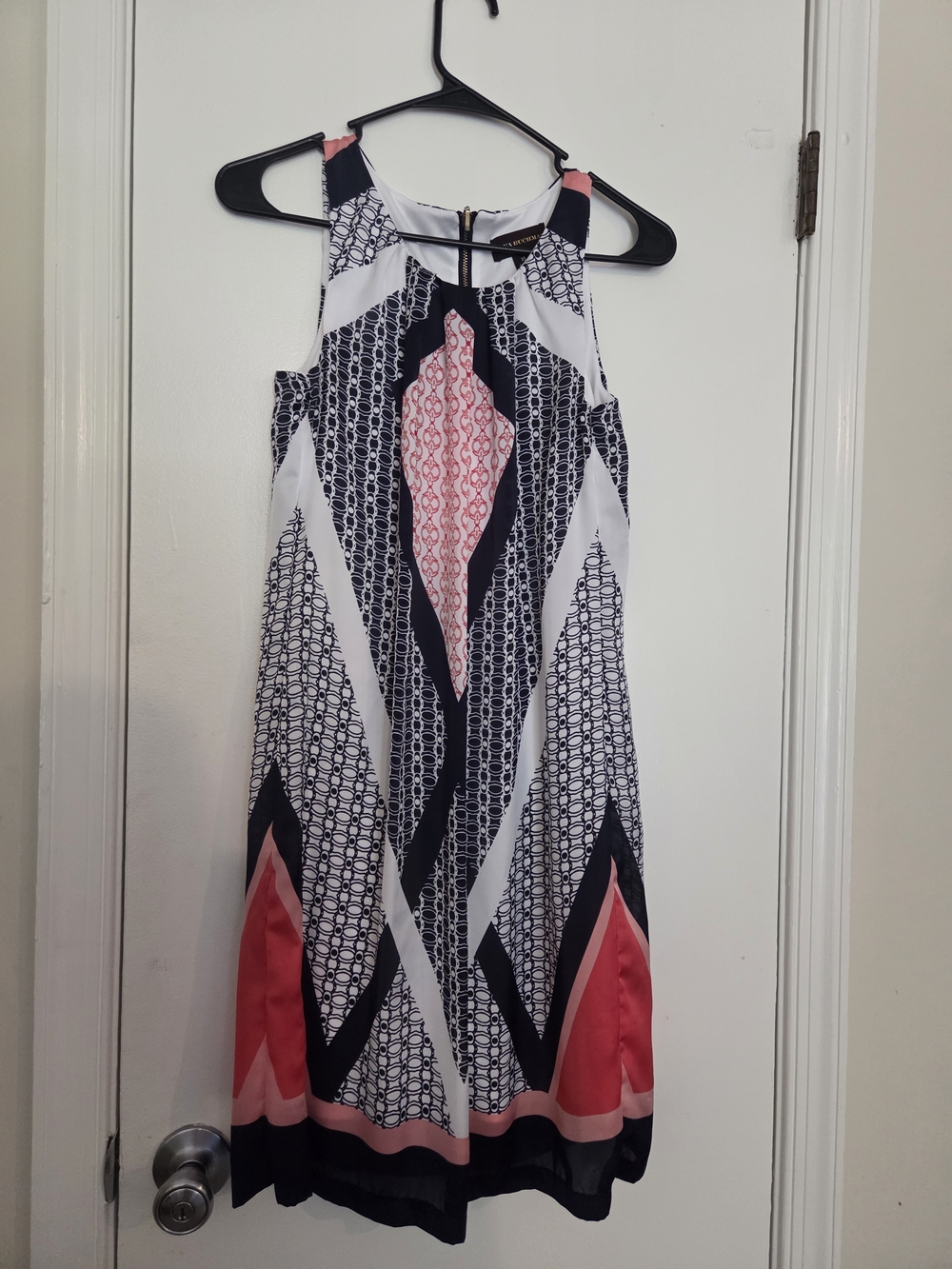 Dana Buchman Geometric Shift Dress XS Black White Coral Sleeveless